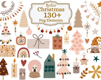 Boho Christmas Clipart Bundle, Christmas Clipart,Santa Clipart,Holiday Clipart, Watercolor Christmas,Christmas Png,Cozy Christmas