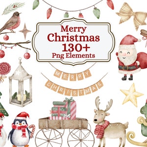 Watercolor Christmas Clipart,Watercolor Christmas Clipart Bundle,Christmas Png,Christmas Clipart,Christmas Goodnotes,Santa Clipart,Holiday