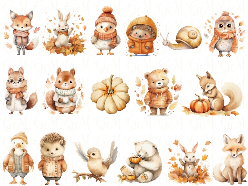 Watercolor Woodland Animal Clipart, Fall Nursery Decor (PNG Files) - Etsy