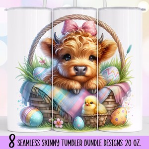 Easter Egg Highland Cow 20 oz Skinny Tumbler Sublimation Design,Highland Cow Tumbler Wrap,Easter Tumbler Wrap,Instant Digital Download