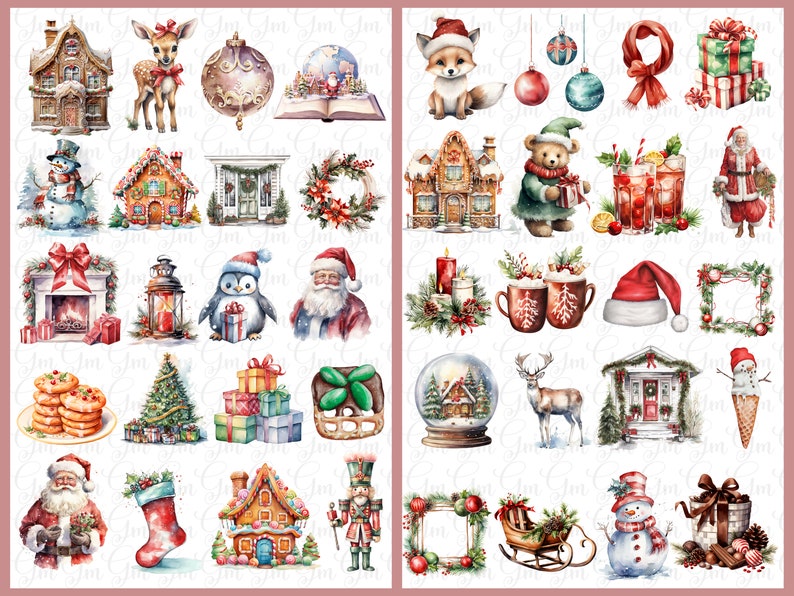 Watercolor Christmas Clipart Bundle, Holiday PNG Images (digital ...