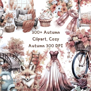 Autumn Clipart,Sepia Autumn Clipart,300 dpi,300 Clipart Images,Watercolor Fall Floral,Fall Clipart,Watercolor Autumn Clipart,Pumpkin Clipart