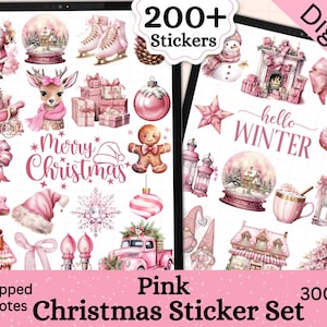 Roze kerst digitale Goodnotes-stickers, Goodnotes winter digitale plannerstickers, Goodnotes-stickers, gezellige kerst Goodnotes-sticker