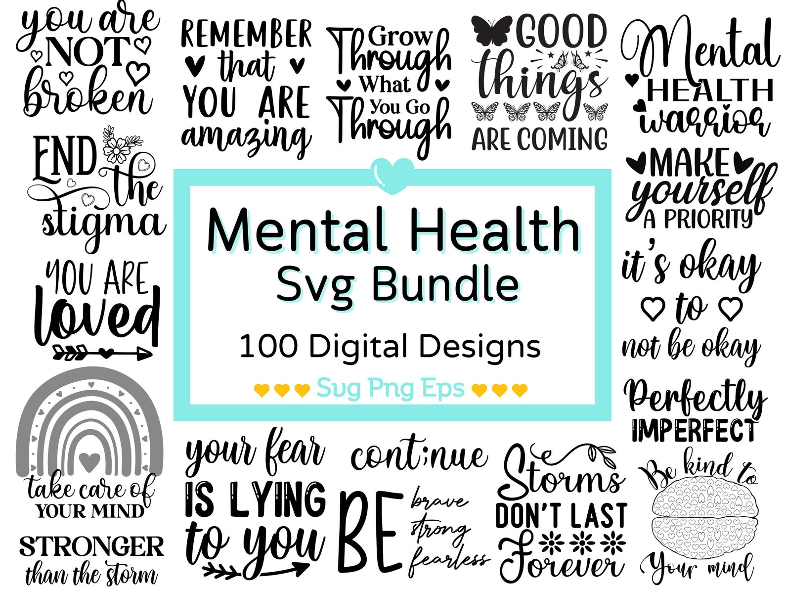 Mental Health Quotes SVG Bundle, Positive Affirmations (digital ...