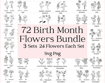 Birth Month Flower SVG Bundle, Wildflower PNG (Digital Download)