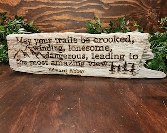 Handmade Driftwood Sign: Edward Abbey Quote, California Coastal Decor