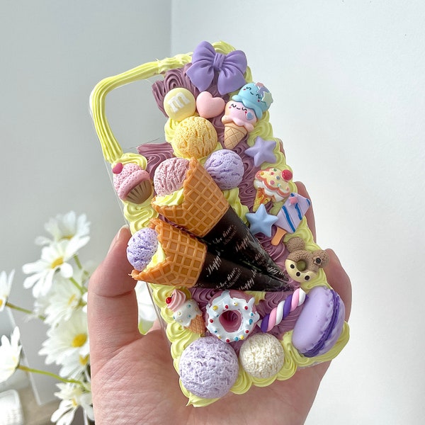 Decoden Handytasche, Ice Cream Cone Hülle, Handgemachte Fake Cream Handyhülle für Samsung, Apple, Android