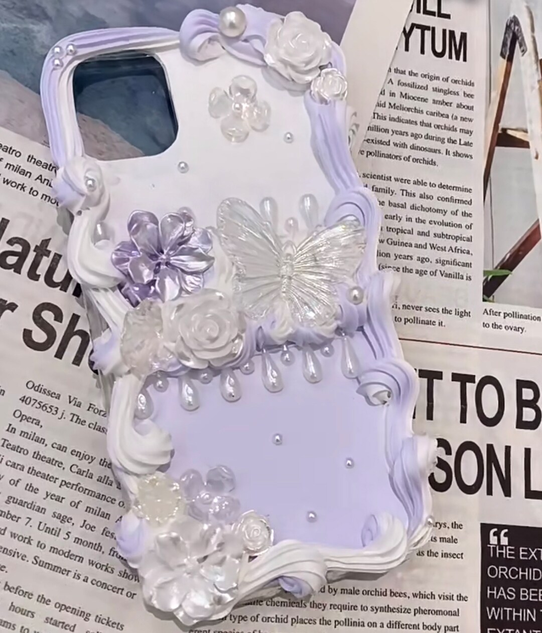 Violet Decoden Phone Case for All Brand, Purple Baroque Floral Decora Phone Case, Handmade
