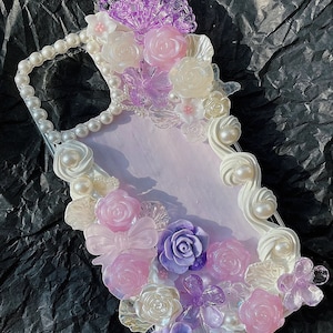 Retro Pink und Violett Wunderschöne Barock Stil Decoden Handyhülle für alle Marken, Fake Cream Case, Maßgeschneiderte Hülle für für Android Samsung