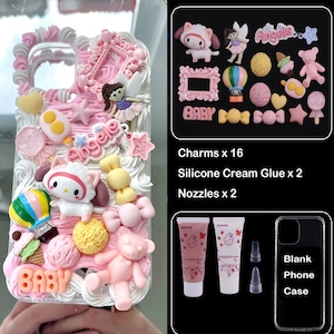 Cute Pink Dog Decoden Phone Case DIY Kit, Starter Package, Fake Cream Phone Case for Samsung, Apple, Android