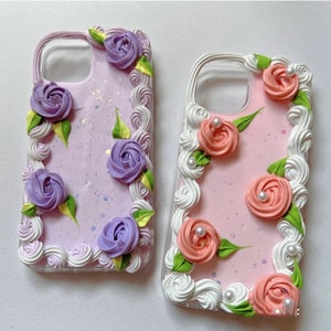 Pink and Violet Rose Garden Decoden Handmade Phone Case for All Brand, Baroque Style Garden, Customized Case for iPhone Samsung Android