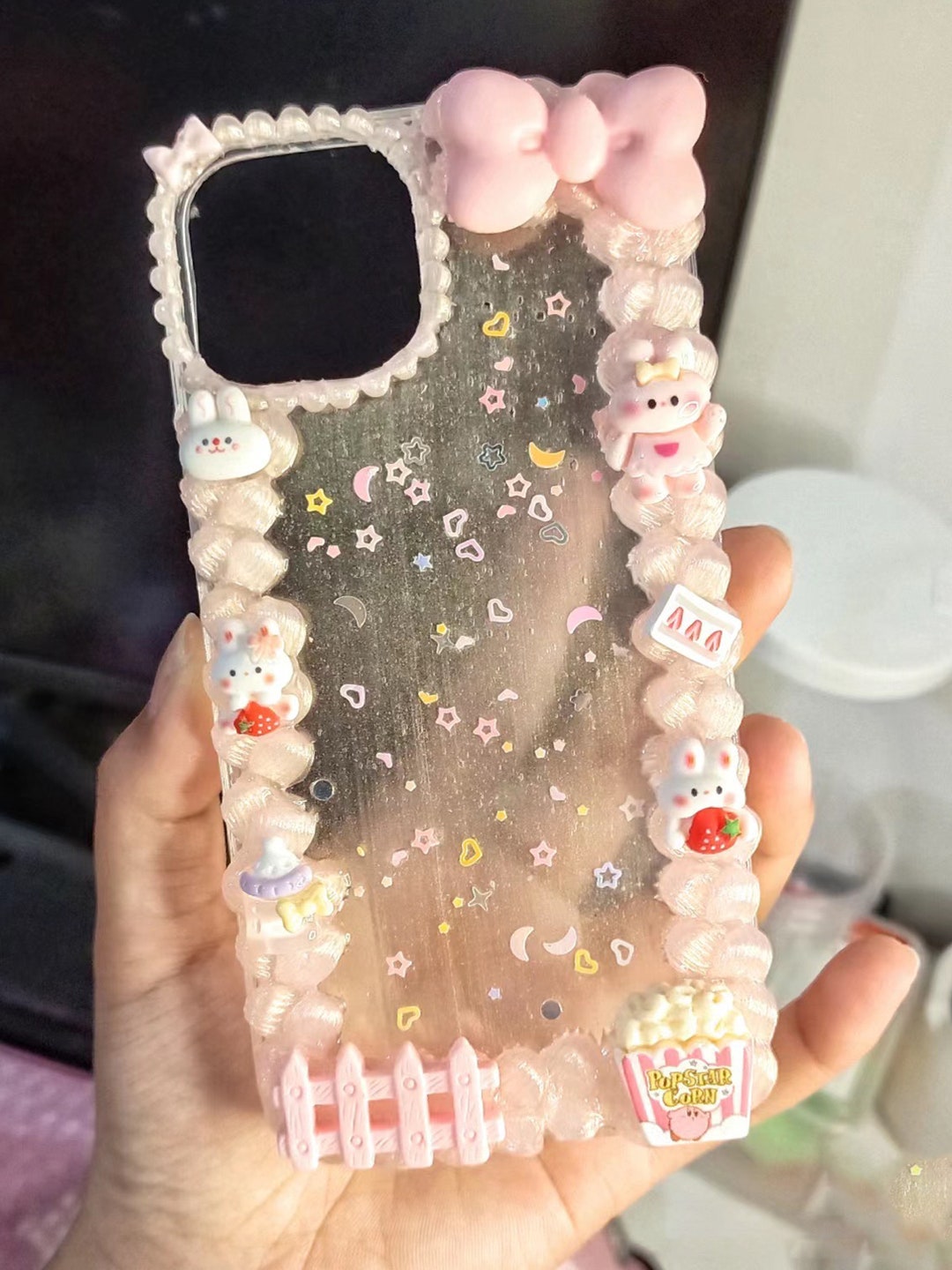 Kawaii Bunny Decoden Phone Case for All Brand, Strawberry Rabbit and Bow Decora Phone Case