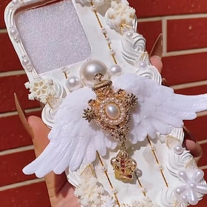 White Luxury Jewelry Wing Baroque Style Decoden Phone Case for All Brand, Fake Cream Phone Case, Phone case iPhone 14, Samsung, Android