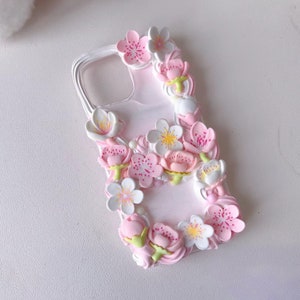 Pink Sakura Decoden Phone Case for All Brand, Cute Phone Case, Icing Decora Phone Case, Handmade iPhone 14 Case, Samsung, Android