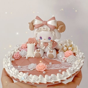 Phone Holder, Fake Cake Style Decoden Phone Holder, Kawaii Bunny, Handmade Fake Cream Pretty Phone Stander