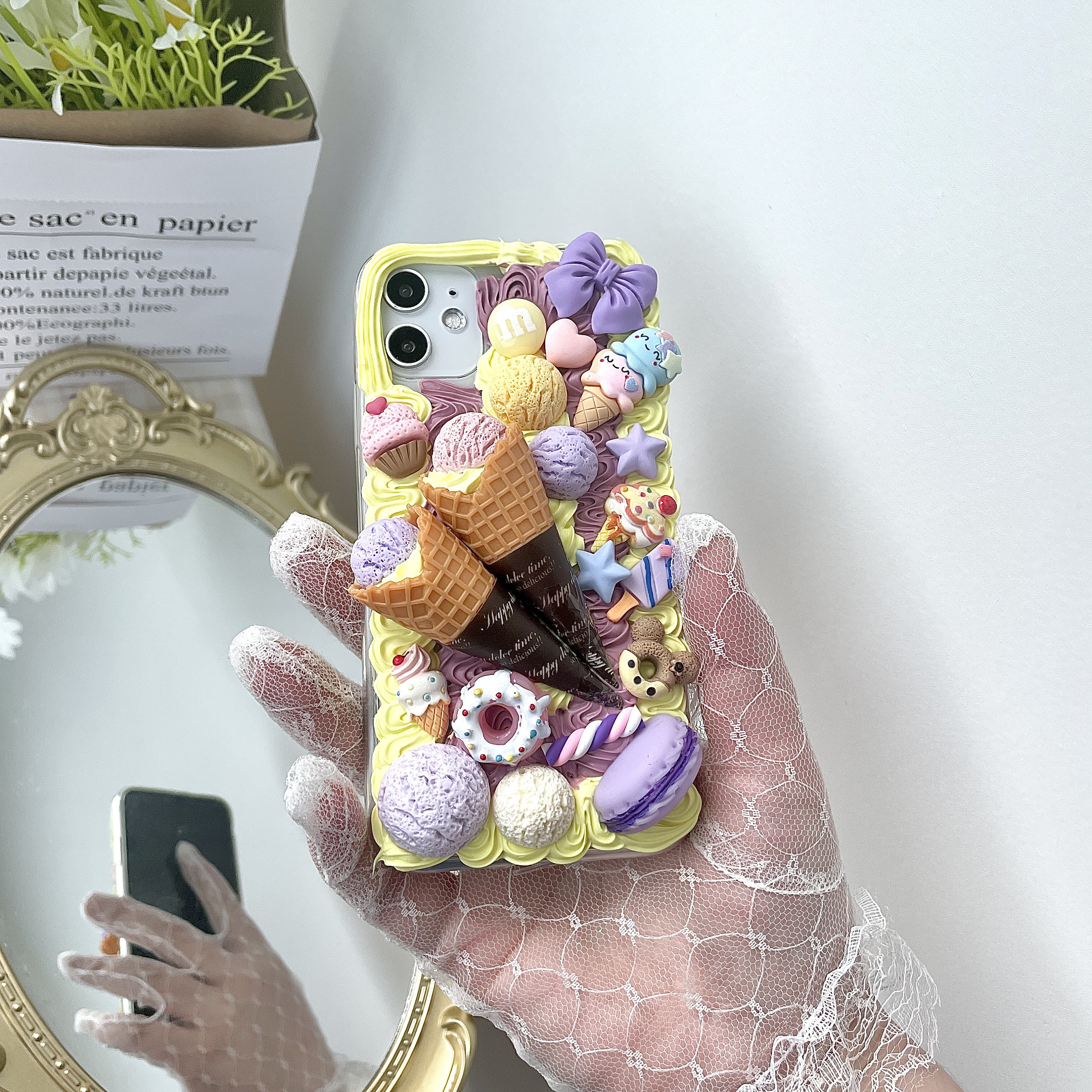 Decoden Phone Case, Ice Cream Cone Case, Handmade Fake Cream
