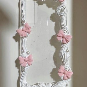 Niedliche rosa Schleife Rahmen Handyhülle für alle Marken, Handyhülle für Bilder, handgemachte iPhone 14 Hülle, Samsung, Android