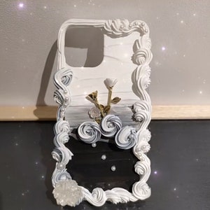 Baroque Roses Style Decoden Handytasche für alle Marken, Schwarz-Weiß Fake Cream Classic Hülle, Personalisierte Hülle für Samsung Android