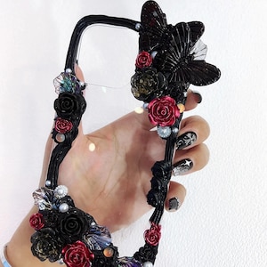 Schwarze Schmetterling Rahmen Barock Stil Decoden Handyhülle für alle Marken Red Roses Fake Cream Handyhülle, Handyhülle iPhone 14, Samsung, Android