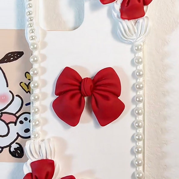 Red Bow Minimalism Style Decoden Phone Case for All Brand, Fake Cream Case, Customized Case for iPhone Samsung Android