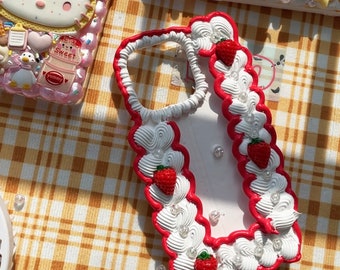 Strawberry Decoden Phone Case, Fake Strawberry Charms Cute Phone Case for Samsung, Apple, Android