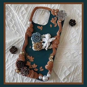 Retro Style Angel Baroque Decoden Handmade Phone Case for All Brand, Roses and Pearls  Charms, Customized Case for iPhone Samsung Android