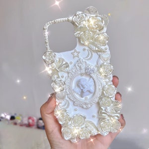 Coque de portable décodée style perle baroque blanche pour toutes les marques, fausse coque crème chic pour iPhone 11, coque personnalisée pour Samsung Android