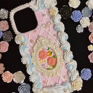 Colorful Roses Decoden Phone Case for All Brand, Aesthetic Handmade Gift Cream Phone Case, Phone Case, iPhone 14 Case, Samsung, Android