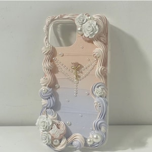 Étui pour téléphone Decoden ombré clair pour toutes les marques, chaîne de roses, étui pour téléphone glaçage Decora, étui pour iPhone 14 fait main, Samsung, Android