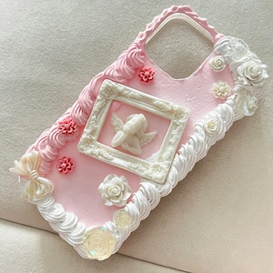 Pink Baroque Style Aesthetic Decoden Phone Case for All Brand, Ombre Pink Fake Cream Phone Case, Phone case iPhone 14, Samsung, Android