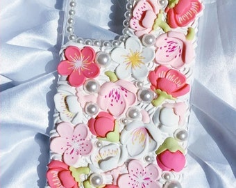 Full of Sakura Decoden Phone Case for All Brand, Chic and Pretty Flowers Fake Cream Phone Case, Phone case iPhone 14, Samsung, Android