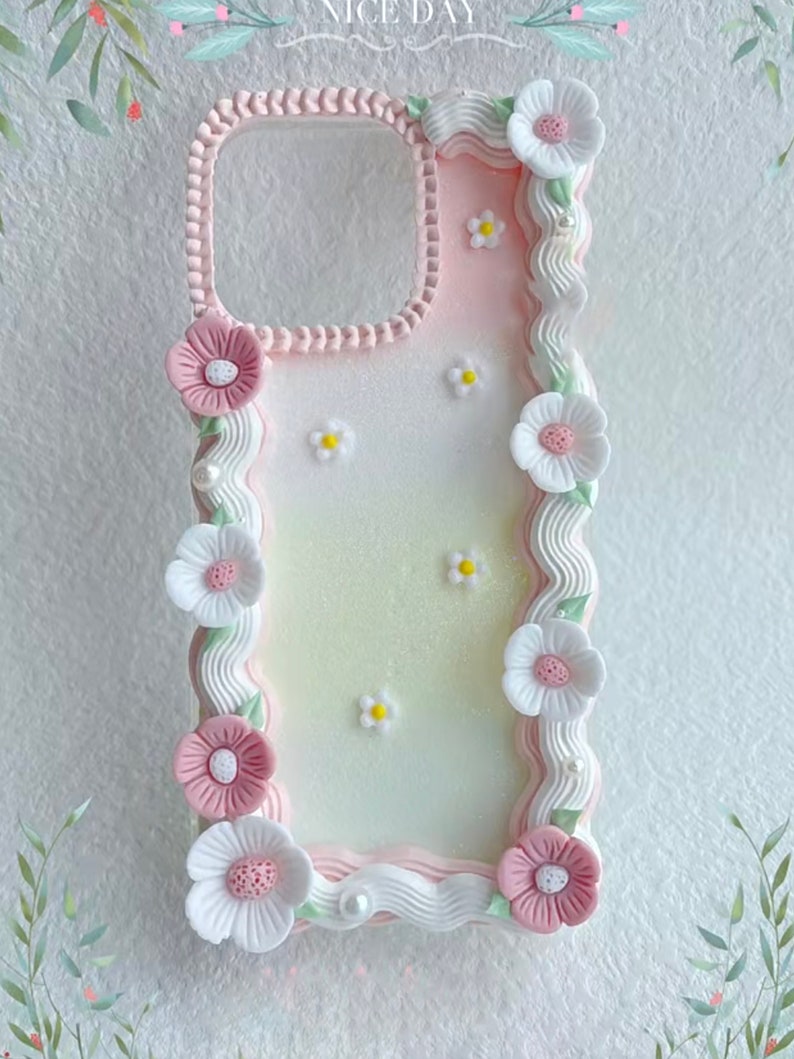 Sakura Decoden Phone Case for All Brand, Ombre Icing Decora Phone Case, Handmade iPhone 14 Case, Samsung, Android image 1