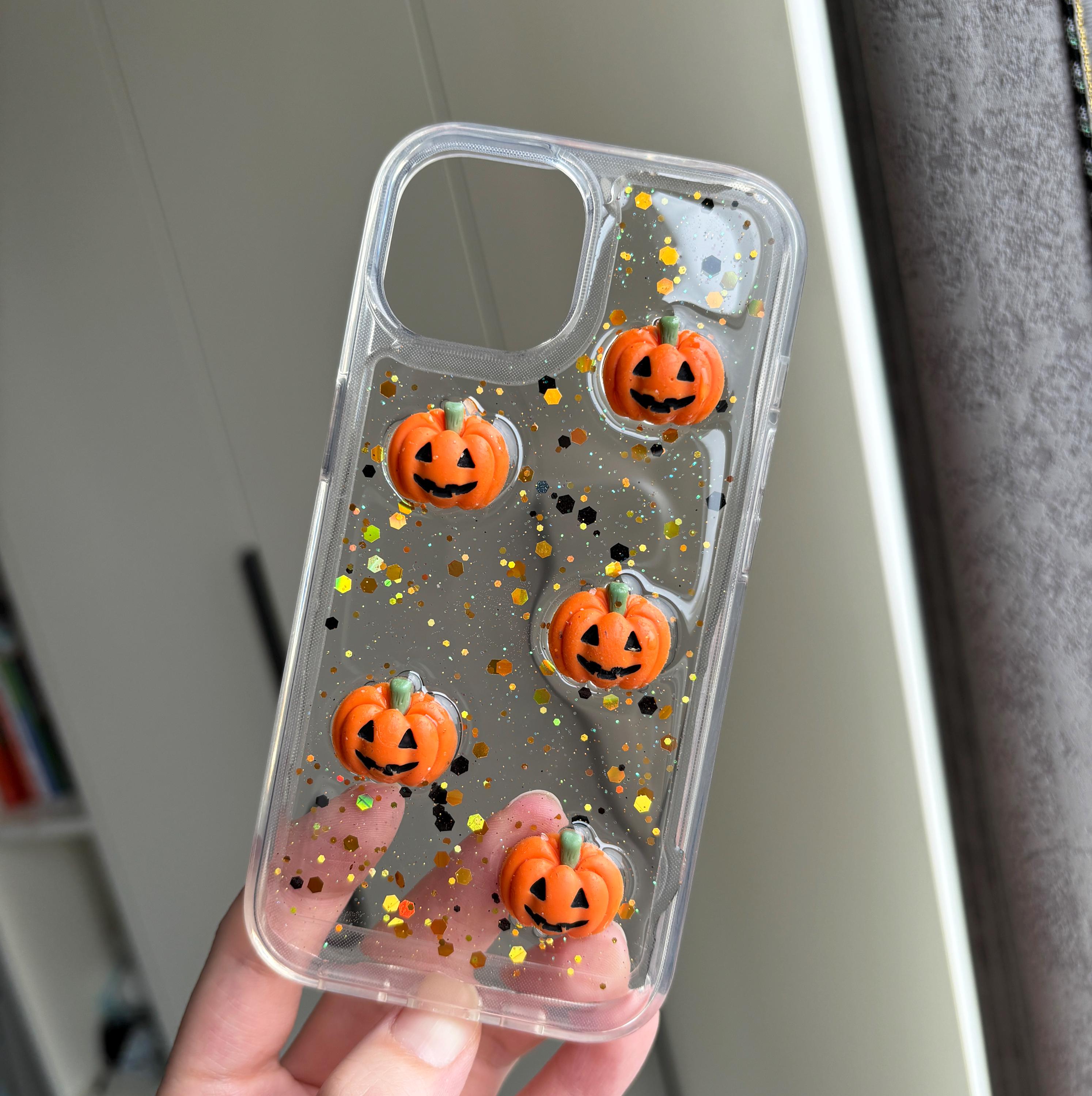 20 Stück Halloween-Kürbis-Harz-Anhänger – Flache Rückseite, Für DIY-Handyschalen, Deko & Basteln