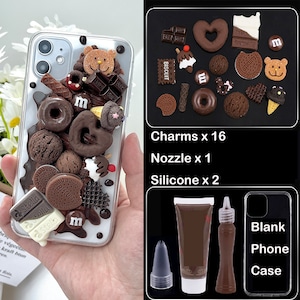 Chocolade en donuts gedecodeerd telefoonhoesje DIY kit, startpakket, nep crème telefoonhoesje voor Samsung, Apple, Android