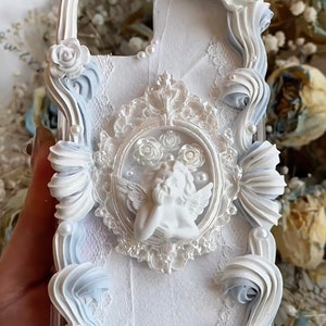 Light Blue Angel Decoden Phone Case for All Brand, Baroque Fake Blue Icing Decora Phone Case Handmade iPhone 14 Case, Samsung, Android Pixel
