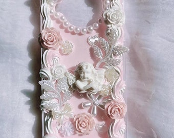 Baby Pink Angel Decoden Phone Case for All Brand, Baroque Fake Pink Icing Decora Phone Case, Handmade iPhone 14 Case, Samsung, Android Pixel