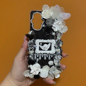 Engel Black Decoden Handyhülle für alle Marken, Barock Rosen Icing Decora Handyhülle, Handgemachte iPhone 14 Hülle, Samsung, Android