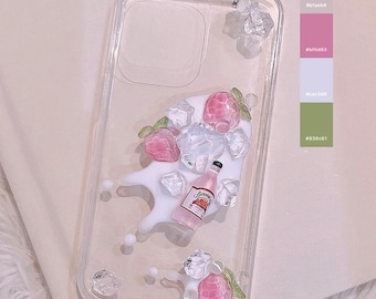 Spilled Grapefruit Pop and Peaches Decoden Phone Case for All Brand, Fake Cream Case iPhone 11, Customized Case for Samsung Android