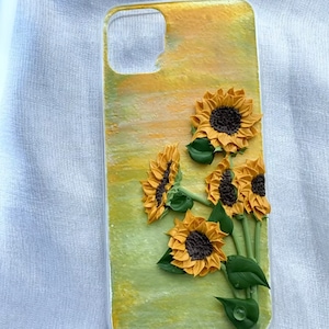 Handmade Sunflower Phone Case for All Brand, Oil Paint Texture Decora Phone Case, Handmade iPhone 14 Case, Samsung, Android