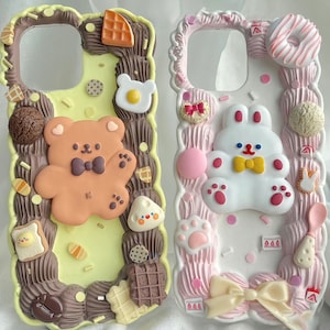 Fake Cake Style Decoden Phone Case for All Brand, Kawaii Fake Pink Icing Decora Phone Case, Handmade iPhone 14 Case, Samsung, Android