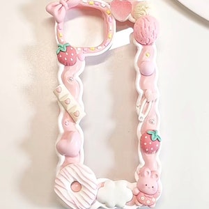 Cute Strawberry Decoden Phone Case for All Brand Phone Case, Adorable, Fake Cream Case, Decoden Case for Samsung Android