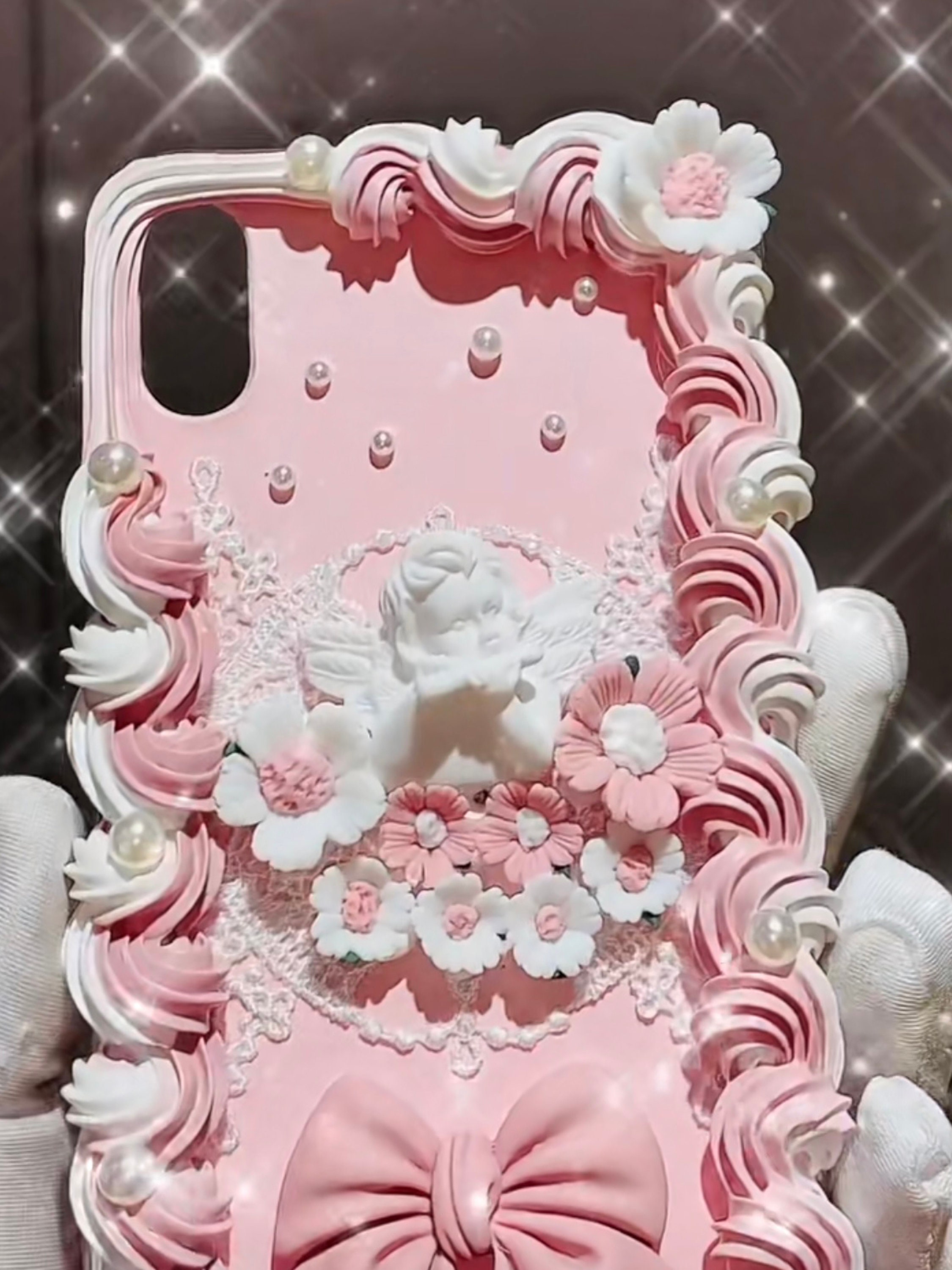 Pink Bow With Angel Baroque Style Decoden Phone Case for All Pink Bow With Angel Baroque Style Decoden Phone Case for All