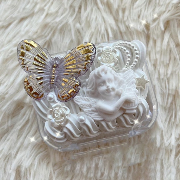 White Angel Decoden Airpods Case, Gold Butterfly Handmade Earphone Case, Cream Phone Case, Apple Phone Case, Gift for Her