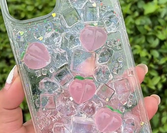 Ice peaches Decoden Handmade Phone Case for All Brand, Cool Clear Case, Customized Case for iPhone Samsung Android