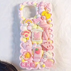 Cute Baby Pink Bunny and Piggy Decoden Phone Case for All Brand Phone Case, Adorable, Fake Cream Case, Decoden Case for Samsung Android