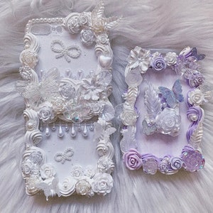 Light Violet Gorgeous Baroque Style Decoden Phone Case for All Brand, Roses Butterfly Fake Cream Case,Phone case iPhone 14, Samsung, Android