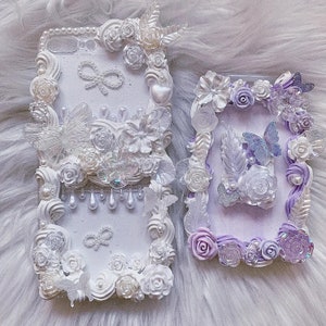 Hell violett Wunderschöne Barock Stil Decoden Handyhülle für alle Marken, Rosen Schmetterling Fake Creme Hülle, Handyhülle iPhone 14, Samsung, Android