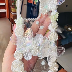 Clear Decoden Phone Case with Glitter for All Brand, White Cute Kawaii Decora Phone Case, Handmade iPhone 14 Case, Samsung, Android