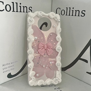 Dark Pink Bow Minimalist Decoden Phone Case, Handmade Fashion Phone Case, Fake Cream Phone Case for Samsung, Apple, Android
