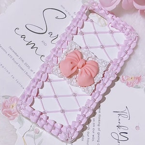 Violet Baroque Bow Decoden Phone Case for All Brand, Chic and Pretty Frame Fake Cream Phone Case, Phone case iPhone 14, Samsung, Android image 1